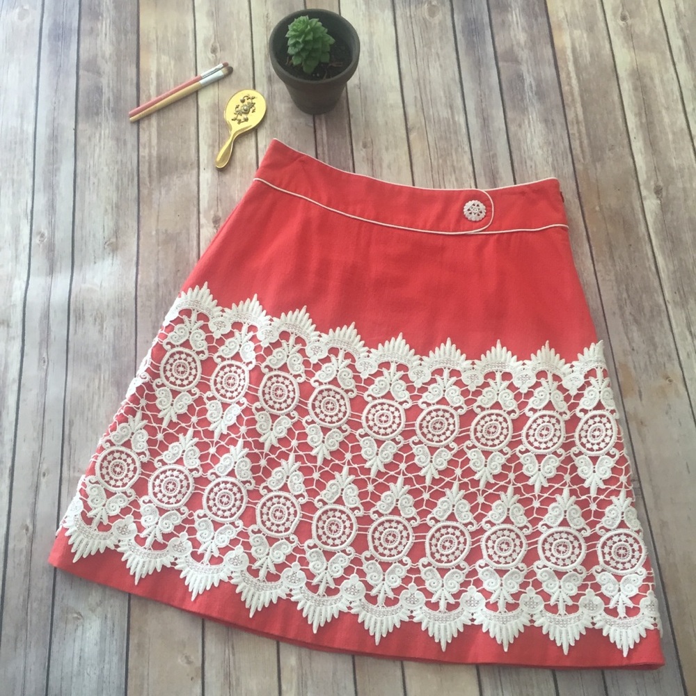 Anthropologie (Floreat) Orange A-line skirt